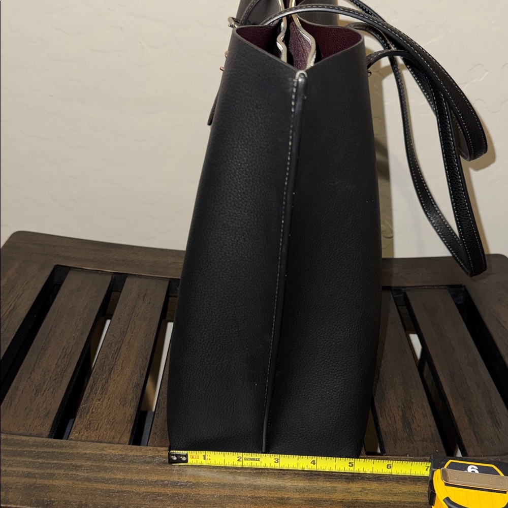 Coach Black Leather Tote with Burgundy Interior - Picture 7 of 8